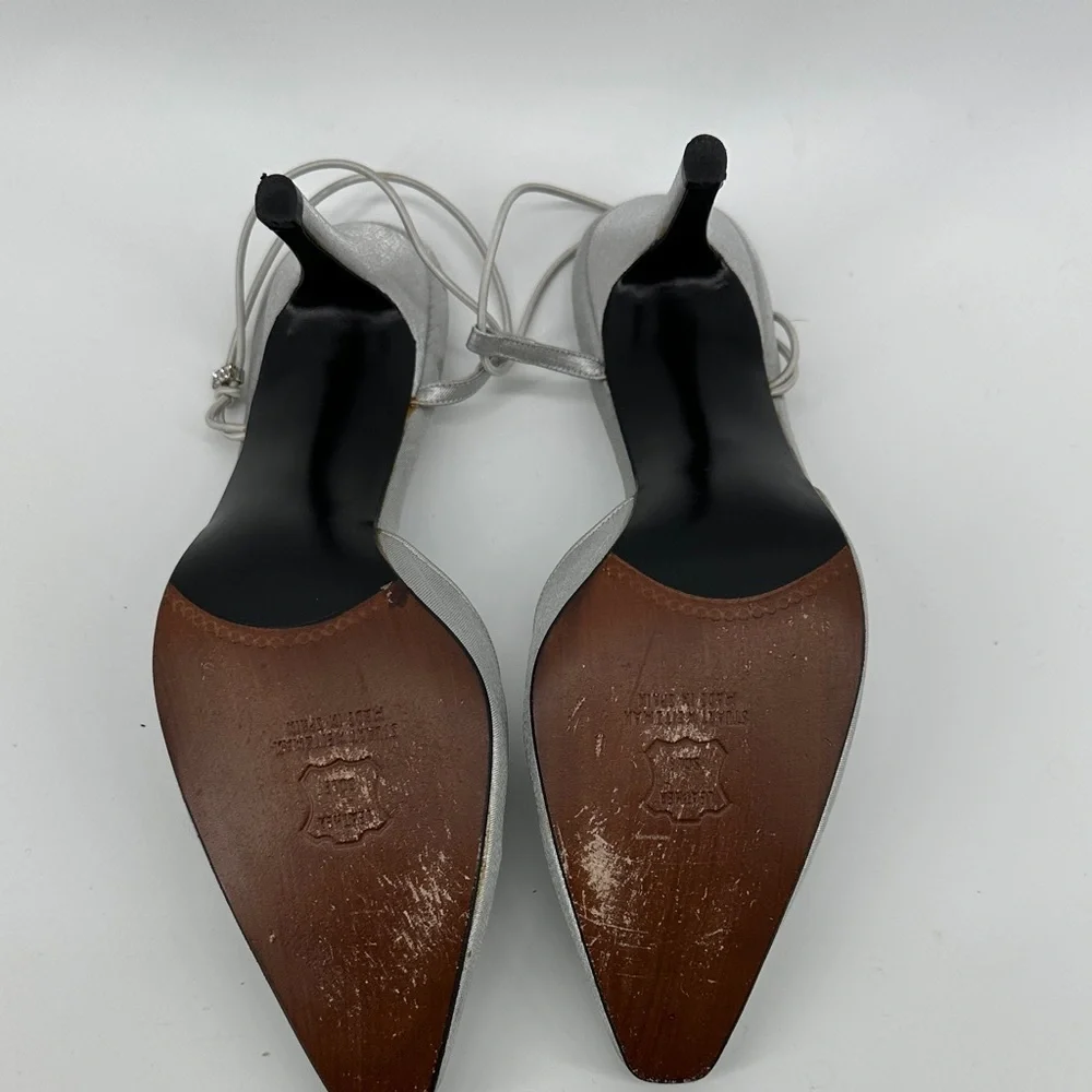 VTG‎ 90s Stuart Weitzman Silver Slingback Heels Retro Chic Aesthetic SZ 10.5